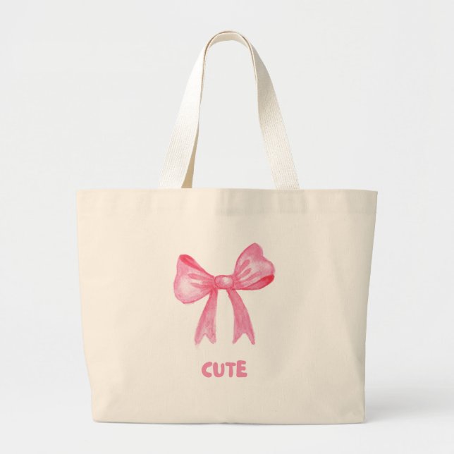 Kawaii Rosa Bow Aesthetic Tote Bag Jumbo Tygkasse (Framsidan)