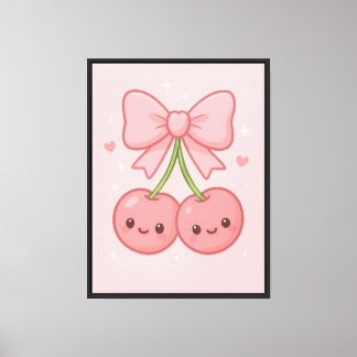 ✨ Kawaii Rosa Cherry Bow Wall Art - Cute Aesthetic Canvastryck