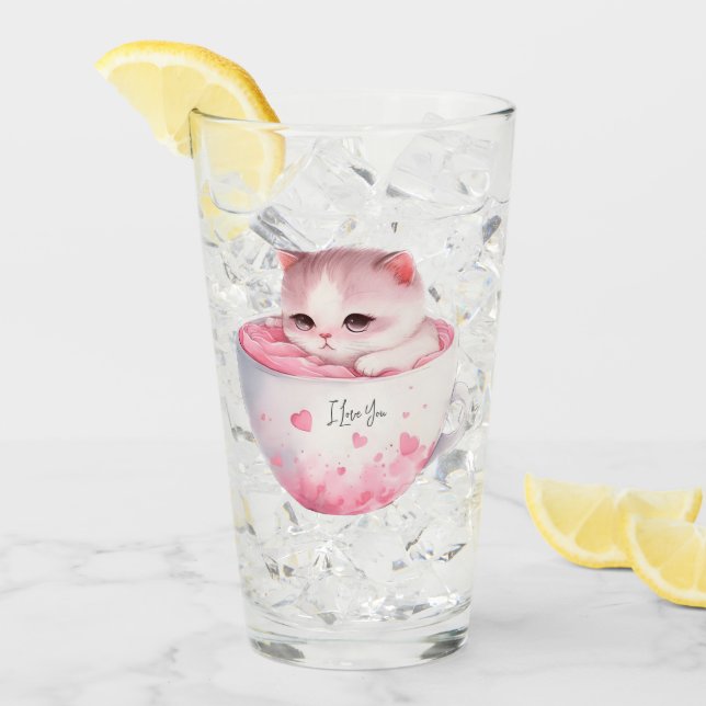 Kawaii Rosa Chibi-katt med ett kute Krona Glaskopp (Framsida Ice)