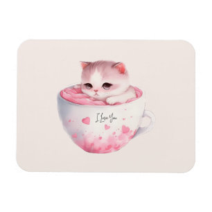 Kawaii Rosa Chibi-katt med ett kute Krona Magnet