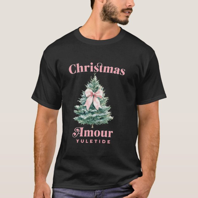 Kawaii Rosa Coquette Julgran och Bow Amore T Shirt (Framsida)