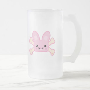 kawaii rosa cross-bone bunny frostat ölglas