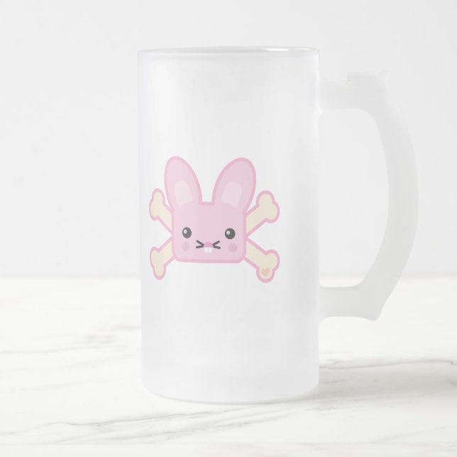 kawaii rosa cross-bone bunny frostat ölglas (Höger)