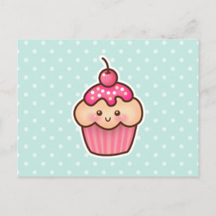 Kawaii Rosa Cupcoa och Cute Mint Blue Polka dots Vykort