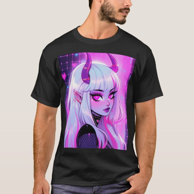Kawaii Rosa Demon Girl T Shirt (Framsida)