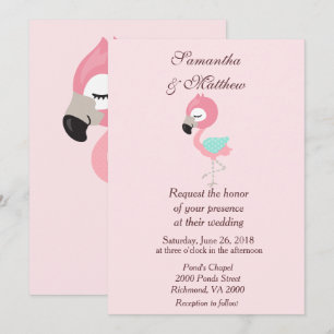 Kawaii Rosa Flamingo Bröllop Inbjudningar