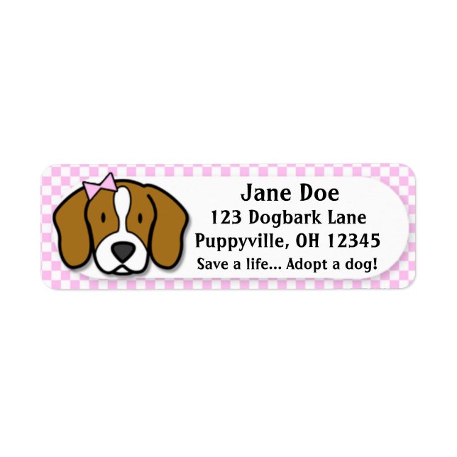 Kawaii Rosa Gingham Beagle Returadress Etikett (Framsidan)