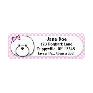 Kawaii rosa Gingham Bichon Frise Returadress Etikett