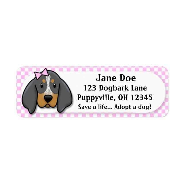 Kawaii Rosa Gingham Bluetick Coonhound Returadress Etikett (Framsidan)