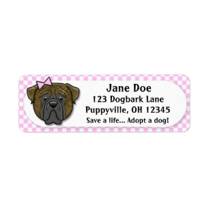 Kawaii rosa Gingham Brindle Bullmastiff Returadress Etikett