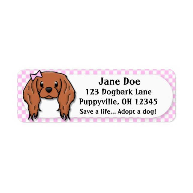 Kawaii Rosa Gingham Cavalier Kung Charles Spain Returadress Etikett (Framsidan)