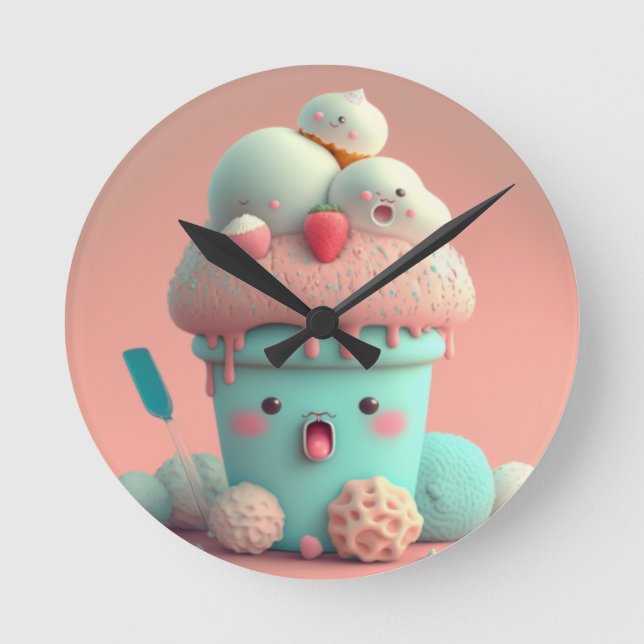 Kawaii rosa gullig glass notebook rund klocka (Framsida)