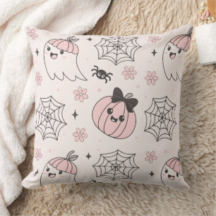 Kawaii Rosa Halloween Mönster med Ghost, Pumpkin Kudde