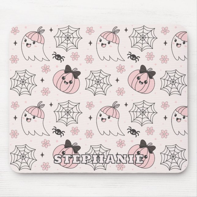 Kawaii Rosa Halloween Mönster med Ghost, Pumpkin Musmatta (Framsidan)