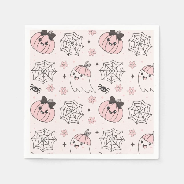 Kawaii Rosa Halloween Mönster med Ghost, Pumpkin Pappersservett (Framsidan)