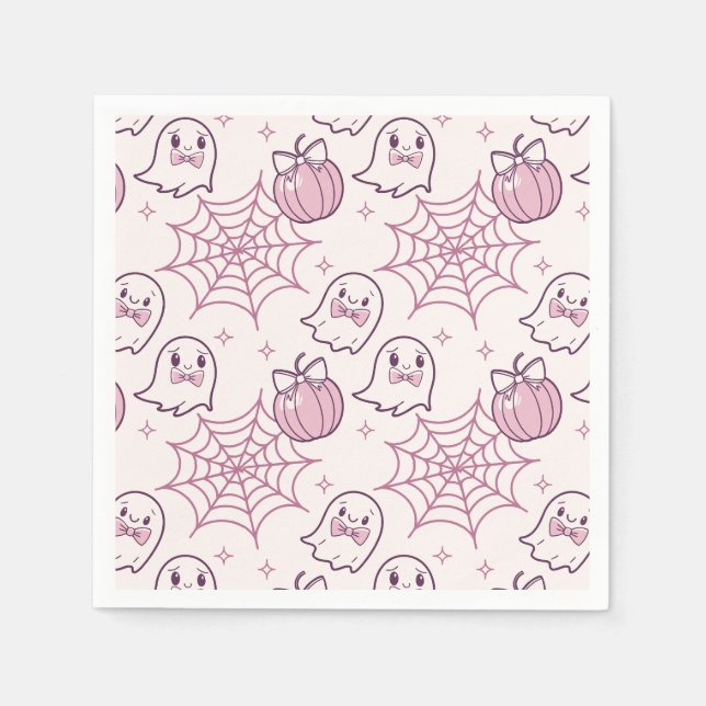 Kawaii Rosa Halloween Spöken & Pumpkin Pappersservett (Framsidan)