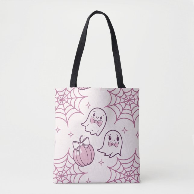 Kawaii Rosa Halloween Spöken & Pumpkin Tygkasse (Framsida)