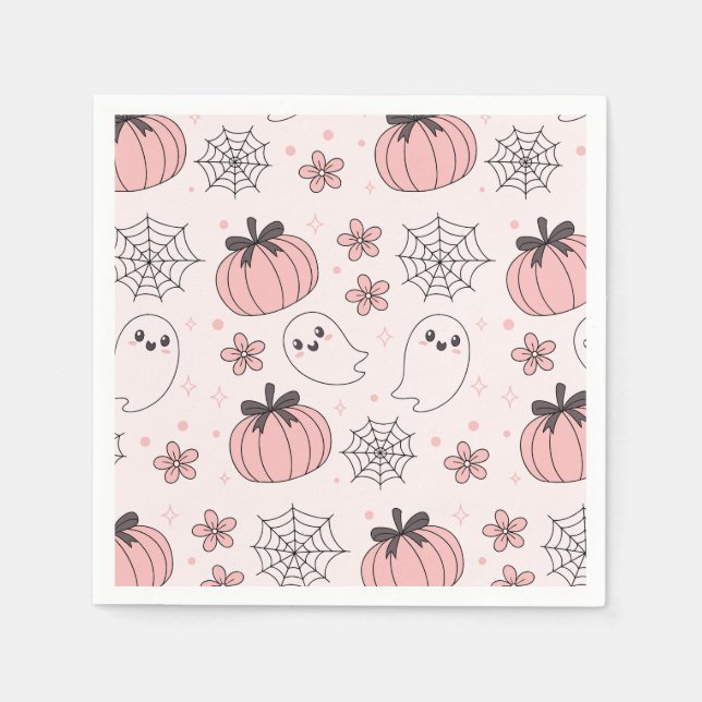 Kawaii Rosa Halloween Spöken & Pumpkins Pappersservett (Framsidan)