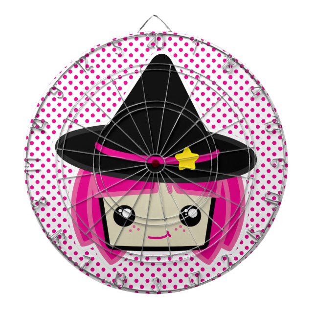 Kawaii Rosa Hearing Witch Dart Board Piltavla (Framsidan)