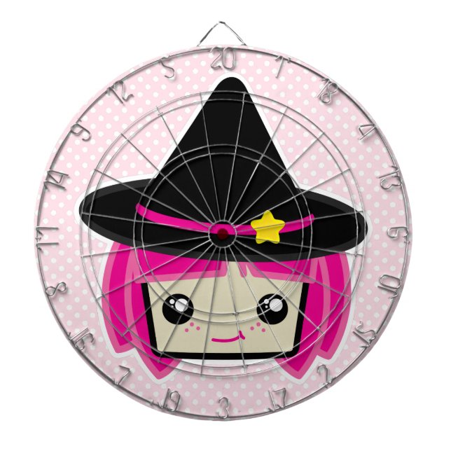 Kawaii Rosa Hearing Witch Dart Board Piltavla (Framsidan)