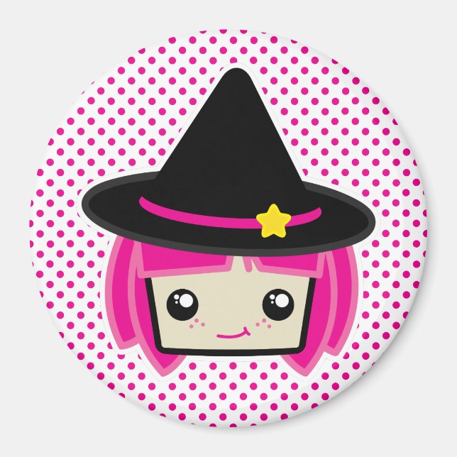 Kawaii Rosa Hearing Witch Magnet (Framsidan)