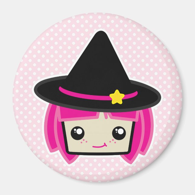 Kawaii Rosa Hearing Witch Magnet (Framsidan)