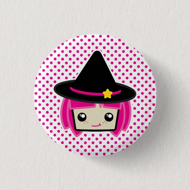 Kawaii Rosa Hjärn Witch Button Knapp (Framsida)