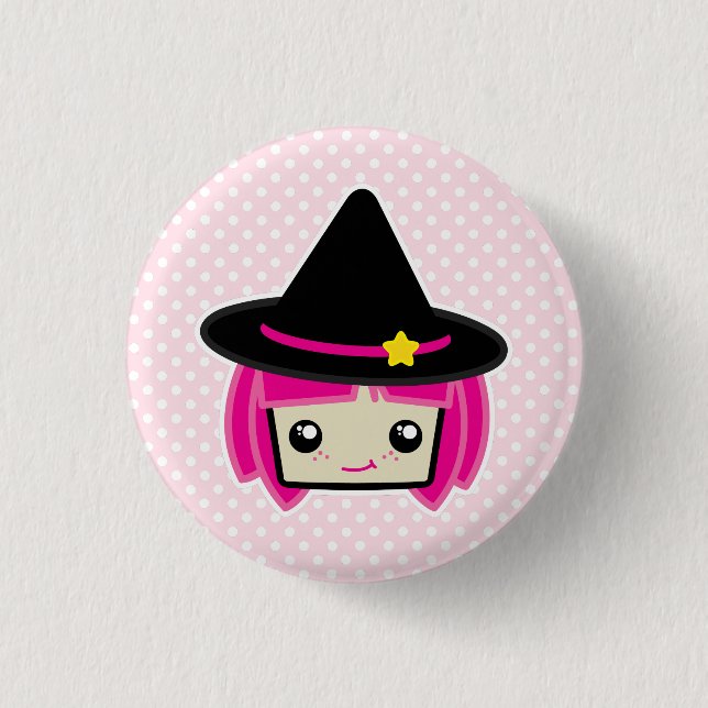 Kawaii Rosa Hjärn Witch Button Knapp (Framsida)