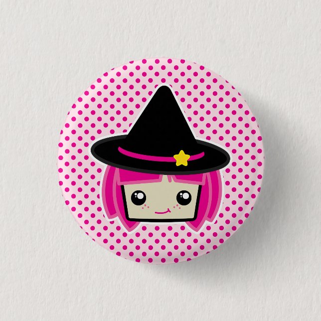 Kawaii Rosa Hjärn Witch Button Knapp (Framsida)