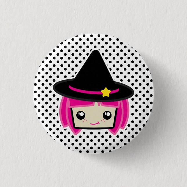 Kawaii Rosa Hjärn Witch Button Knapp (Framsida)