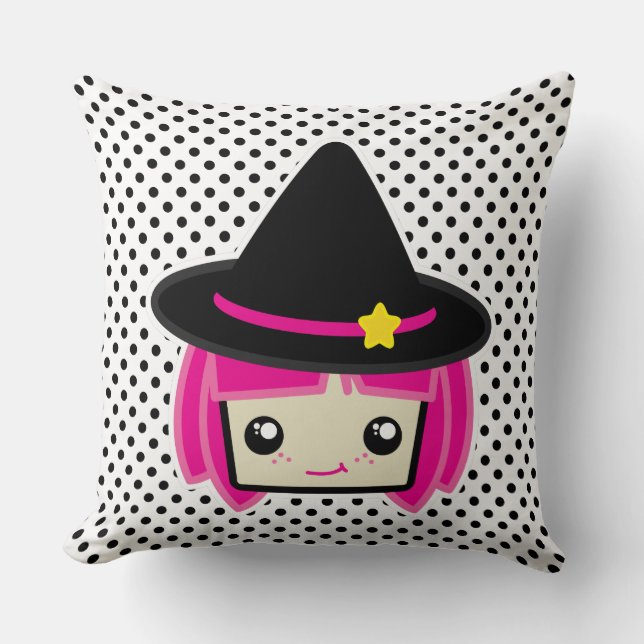 Kawaii Rosa Hjärn Witch Dekorativ kudde (Framsida)