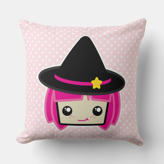 Kawaii Rosa Hjärn Witch Dekorativ kudde (Framsida)
