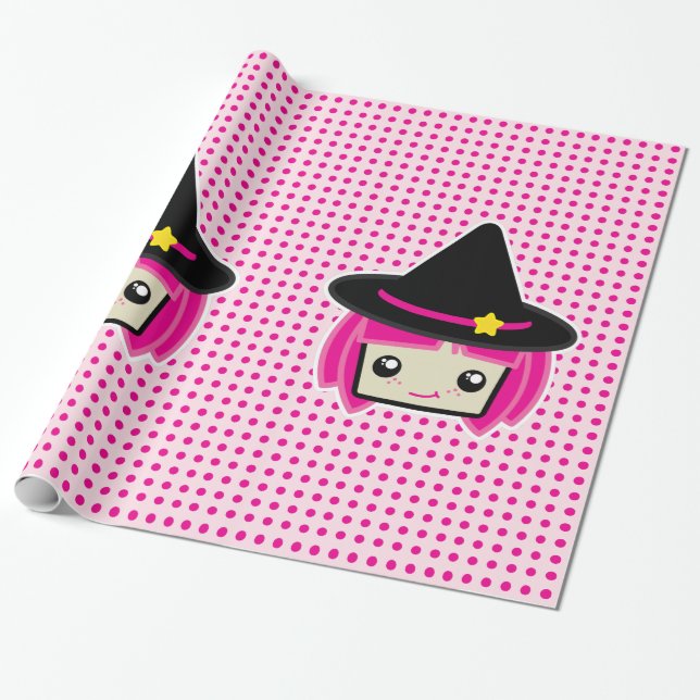 Kawaii Rosa Hjärn Witch Gift Wrap Wrap Presentpapper (Utrullad)
