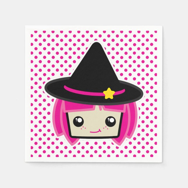 Kawaii Rosa Hjärn Witch Napkins Pappersservett (Framsidan)