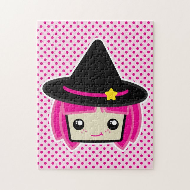 Kawaii Rosa Hjärn Witch Puzzle Pussel (Vertikal)