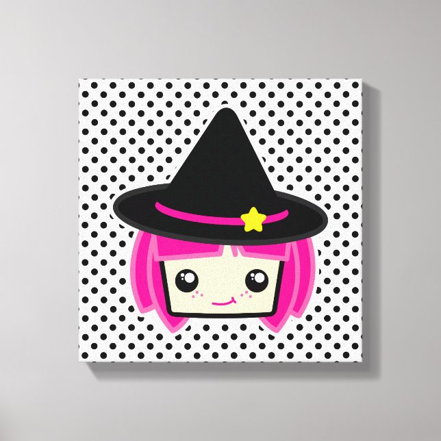 Kawaii Rosa Hjärn Witch Wrapped Canvas (Framsida)