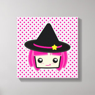 Kawaii Rosa Hjärn Witch Wrapped Canvas
