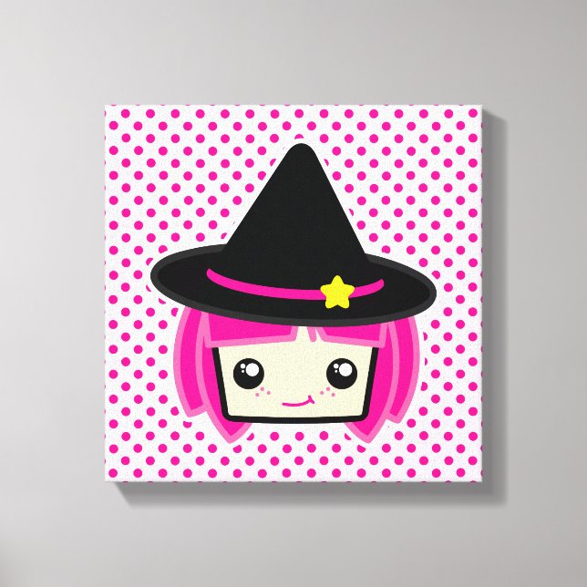 Kawaii Rosa Hjärn Witch Wrapped Canvas (Framsida)