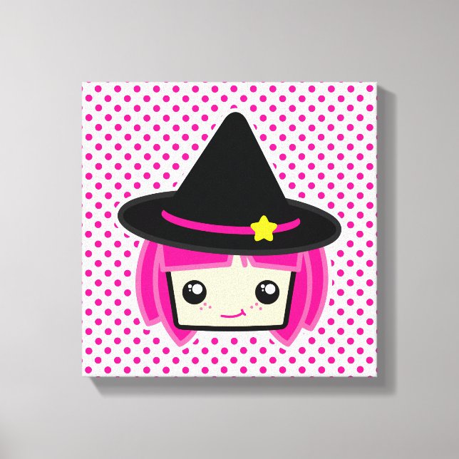 Kawaii Rosa Hjärn Witch Wrapped Canvas (Framsida)