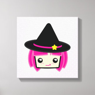 Kawaii Rosa Hjärn Witch Wrapped Canvas