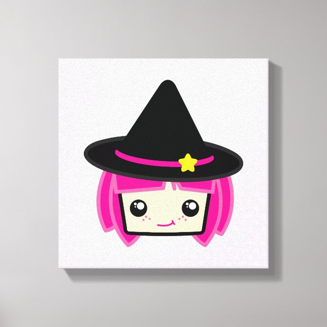 Kawaii Rosa Hjärn Witch Wrapped Canvas (Framsida)