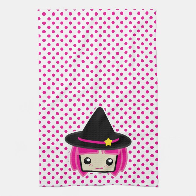 Kawaii Rosa Hjärt Witch Kitchen Towel Kökshandduk (Vertikal)