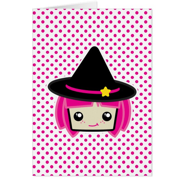 Kawaii Rosa HLED Witch-anteckningskort OBS Kort (Framsidan)