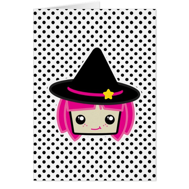 Kawaii Rosa HLED Witch-anteckningskort OBS Kort (Framsidan)