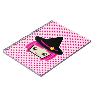 Kawaii Rosa HLED Witch bärbar dator Anteckningsbok Med Spiral