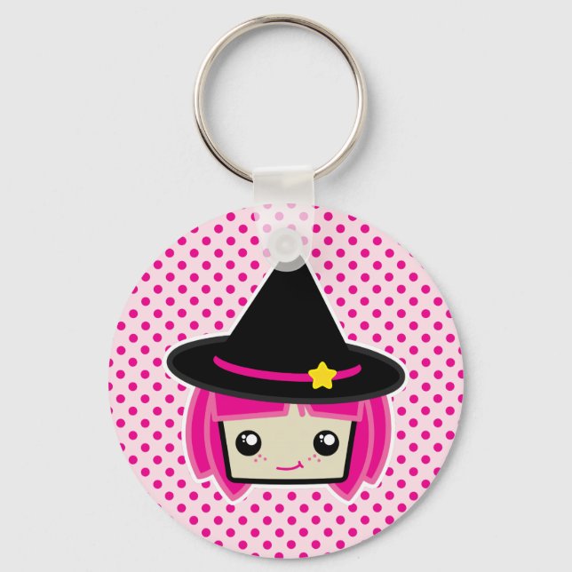 Kawaii Rosa HLED Witch Keychain Nyckelring (Framsida)