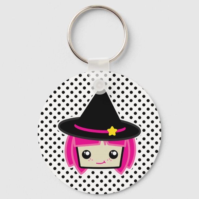 Kawaii Rosa HLED Witch Keychain Nyckelring (Framsida)