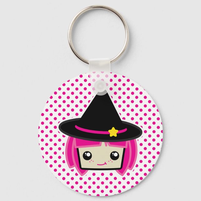 Kawaii Rosa HLED Witch Keychain Nyckelring (Framsida)