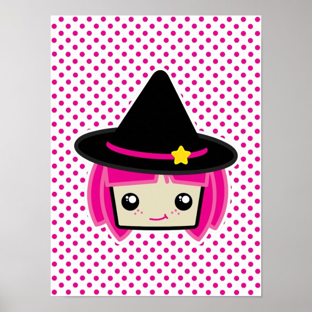 Kawaii Rosa HLED Witch Poster Skriv ut (Framsidan)