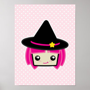 Kawaii Rosa HLED Witch Poster Skriv ut
